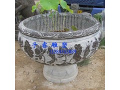 大兴石雕青石鱼缸花钵鲤鱼荷花雕塑 