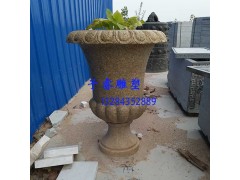 曲阳石雕黄锈石花盆花钵园林景观雕