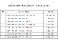 关于拟公告符合《锂离子电池行业规范条件》企业名单（第三批）的公示