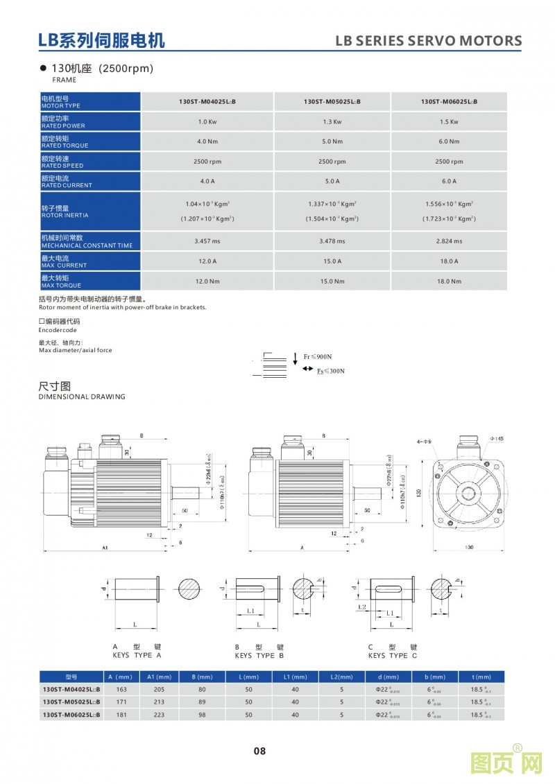 6-LB series 130ST servo motor华大电机130ST系列电机参数及外观尺寸